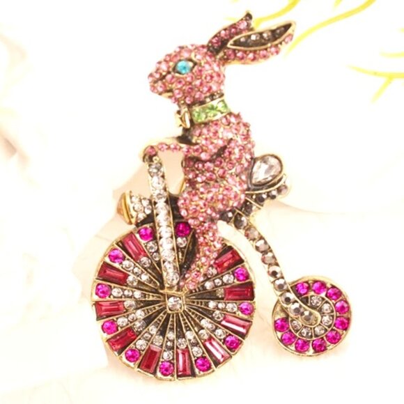 Fashion Jewelry Jewelry - 🌺 🌺 🌺 LAST ONE! Easter Bunny on Bicycle Brooch - Pin - Bag Charm